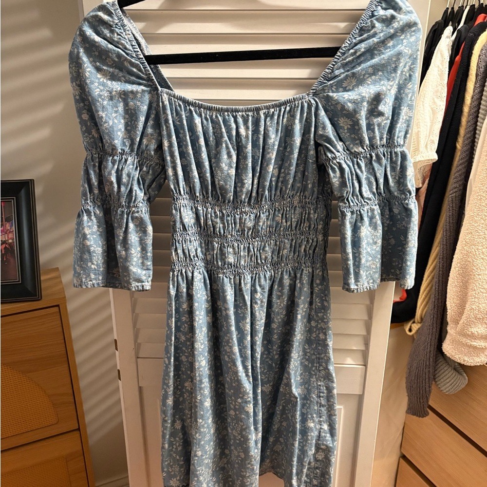Topshop Blue Puff Sleeve Sundress